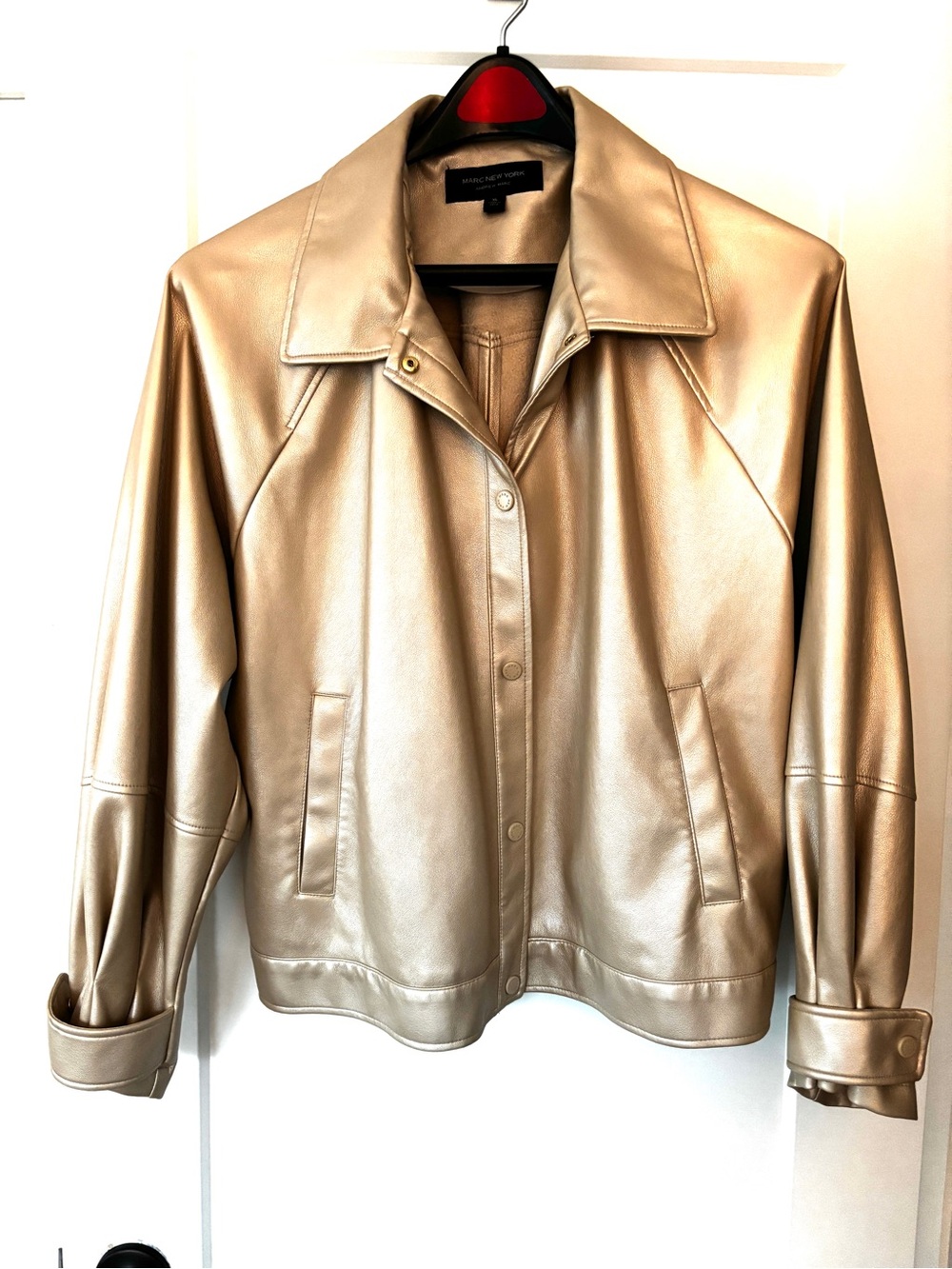 Marc New York Metallic Taupe Faux Leather Snap-Front Jacket